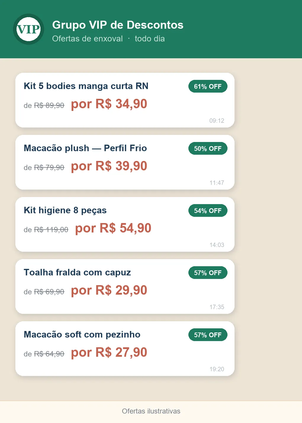 Miniatura do Grupo VIP de Descontos, com mensagens de ofertas