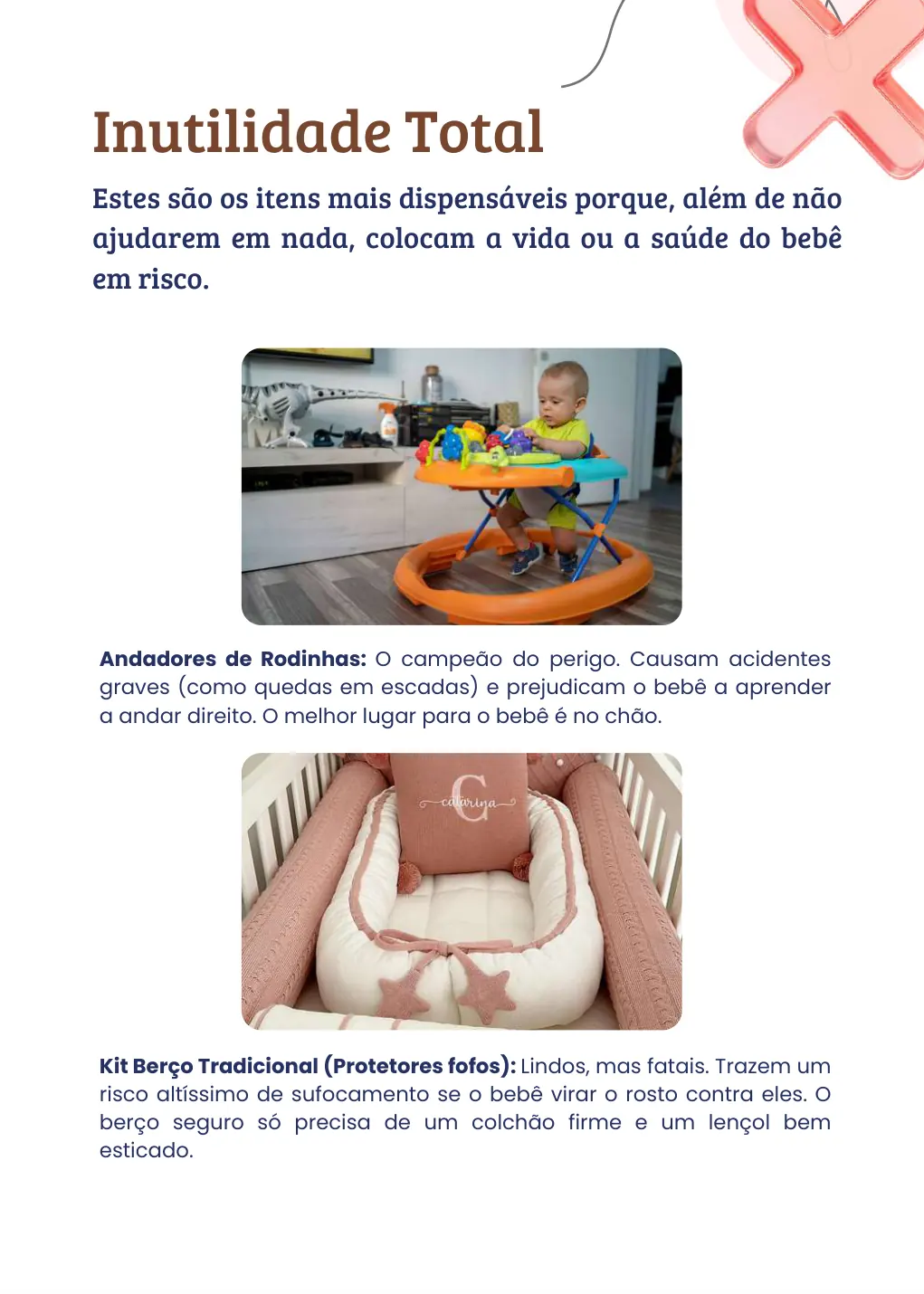 Página da Lista do que não comprar, sobre andadores e kit berço